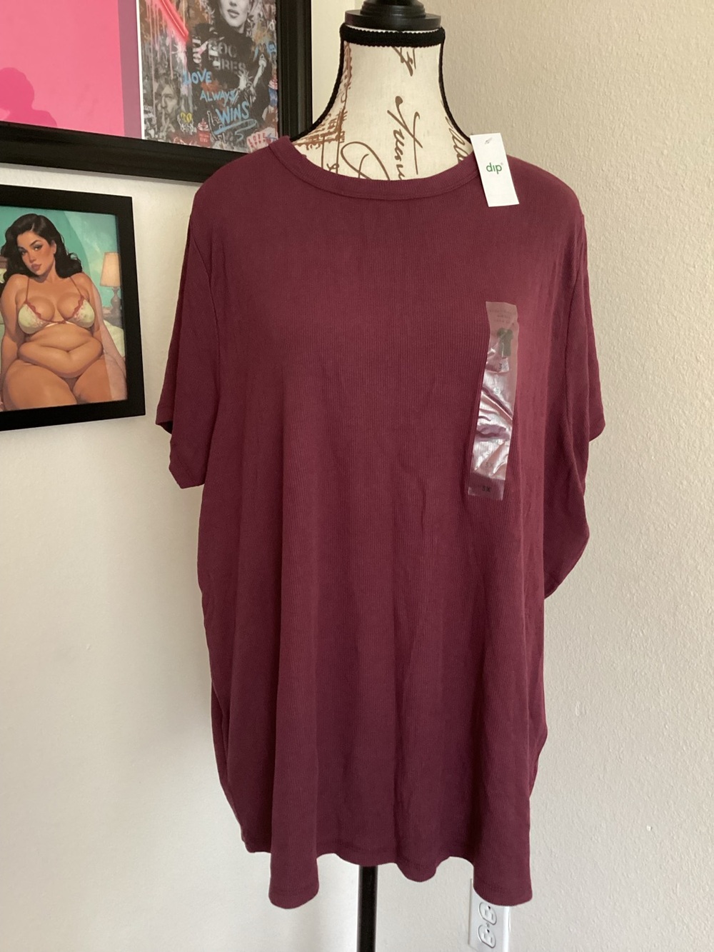 dip Oversized Short Sleeve Tee - Burgundy 3X